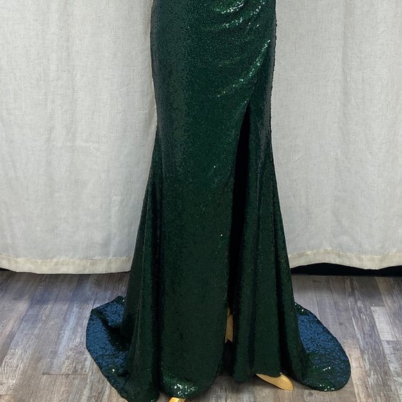 NEW LONG OFF THE SHOULDER EMBROIDERED SEQUIN DRESS WITH ZIPPER BACK NX R1203 - Picture 6 of 9